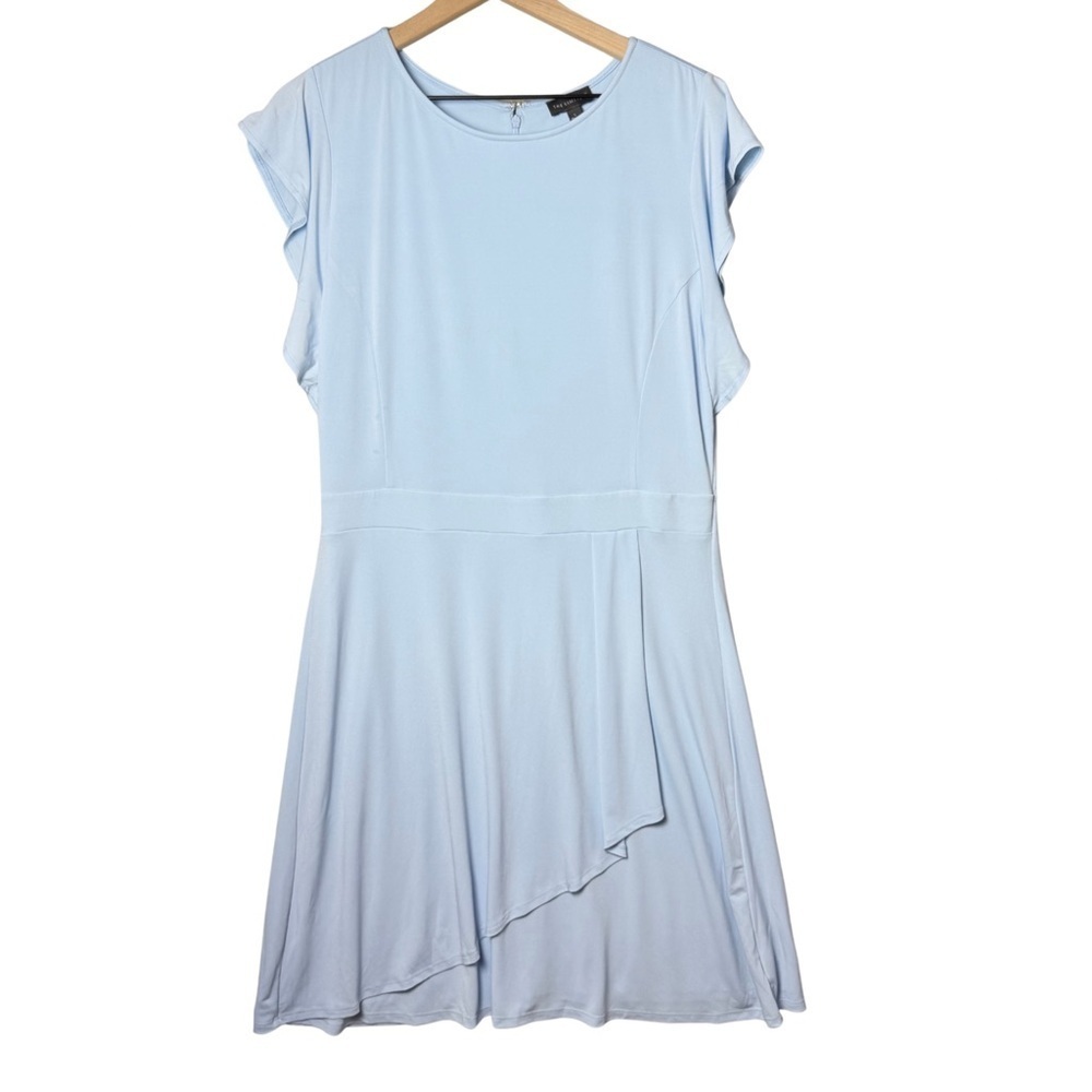 The Limited Womens Light Blue Short Flutter Sleeve Knee Length Faux Wrap Dress L